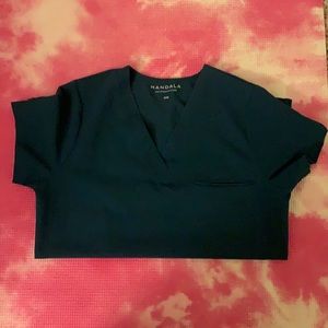 Dark blue/teal Mandala XXS scrub top with pocket